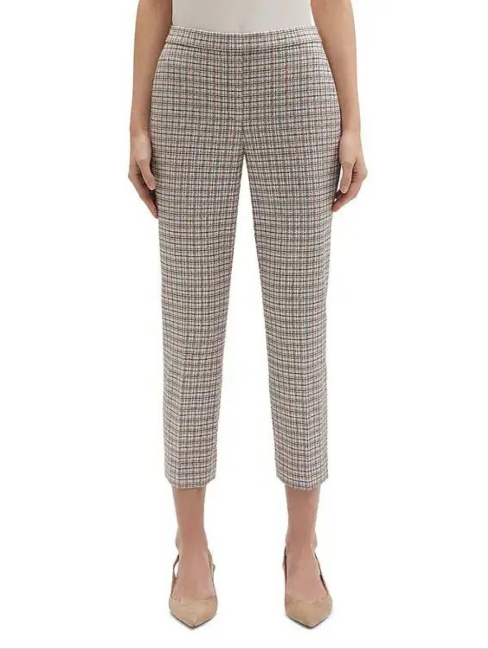 Theory Treeca Grid Pants Women's 6 Ankle Plaid Pull On Stretch Pockets